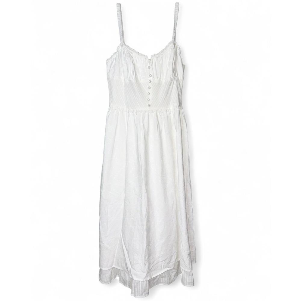 NWT Commense White Milkmaid Midi Dress Womens Medium Lace Up Back Cottagecore